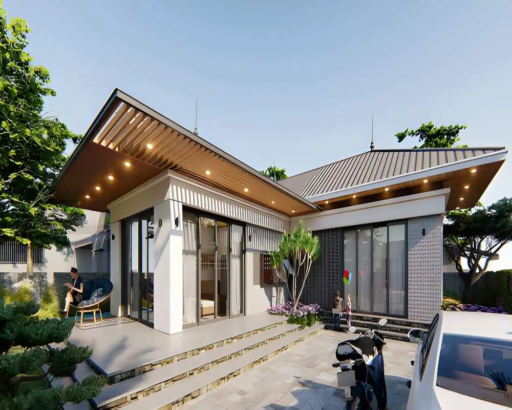Nhà cấp 4 chữ L 3 phòng ngủ đẹp, tạo không gian sinh hoạt tiện nghi