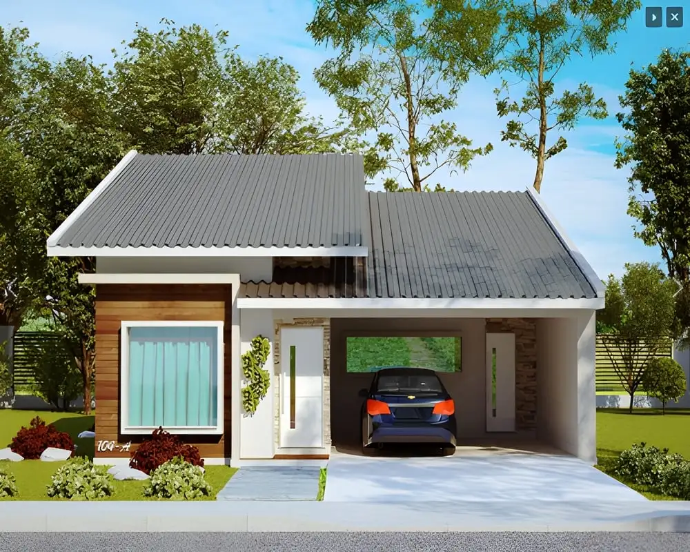 Mẫu thiết kế nhà cấp 4 3 phòng ngủ có gara ô tô hiện đại