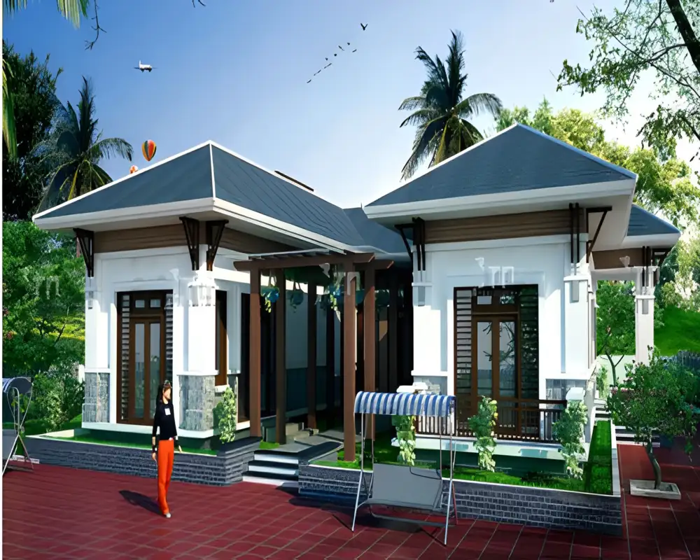 Mẫu nhà cấp 4 chữ U 4 phòng ngủ tiện nghi, kết hợp gara