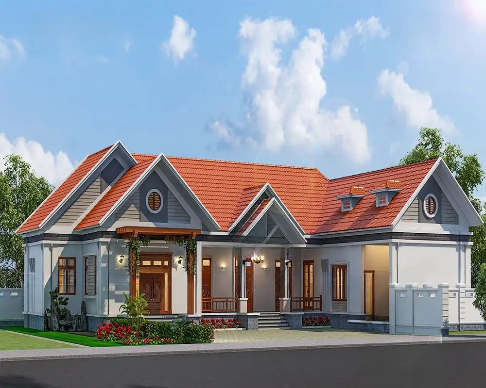 Thiết kế mẫu nhà cấp 4 chữ U 4 phòng ngủ sang trọng, hiện đại