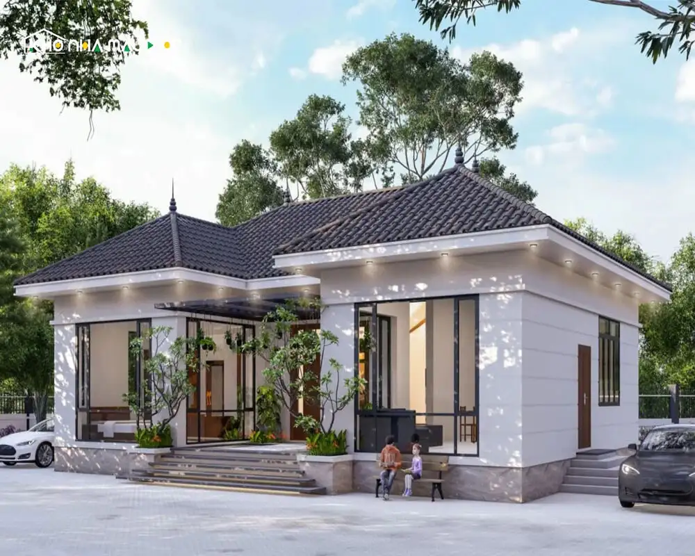 Mẫu nhà cấp 4 chữ U 4 phòng ngủ đẹp, chi phí tối ưu
