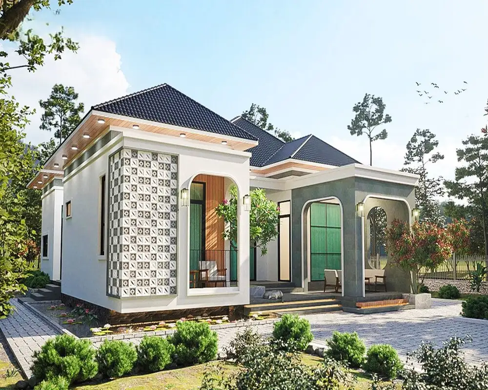 Mẫu nhà chữ U cấp 4 hiện đại 3 phòng ngủ tiện nghi