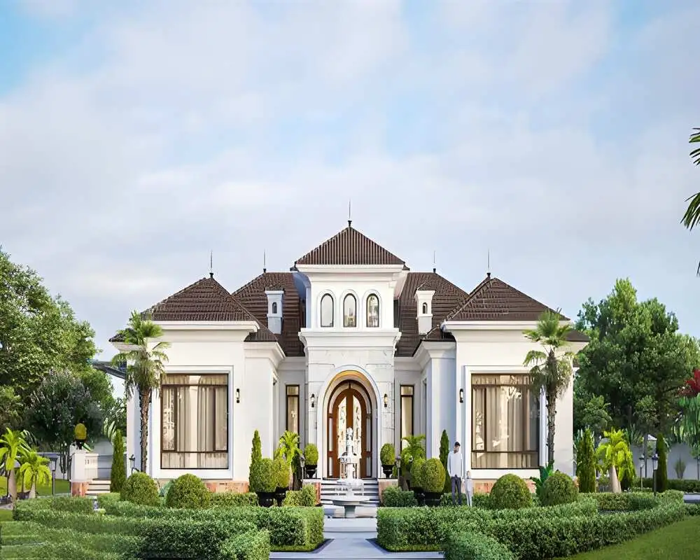 Thiết kế nhà chữ U cấp 4 tân cổ điển mái ngói đẹp