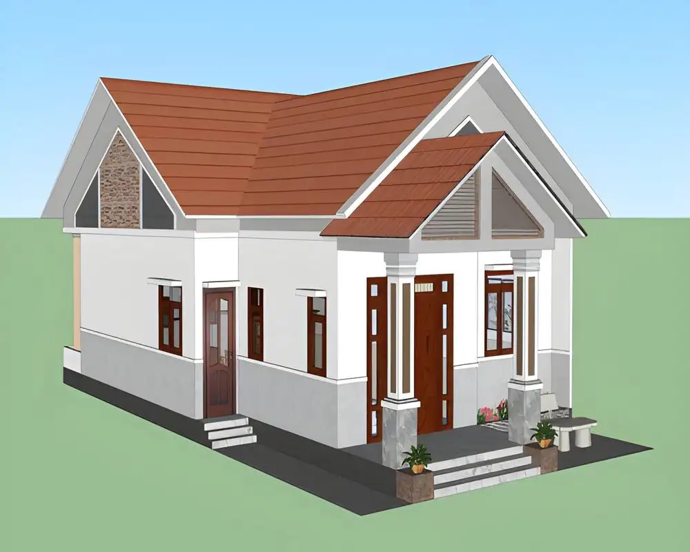 Mẫu nhà cấp 4 chữ L mái ngói truyền thống, tạo cảm giác ấm cúng cho gia đình