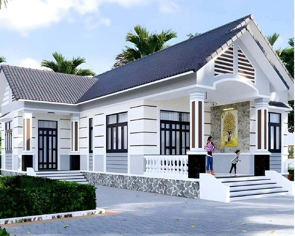 Thiết kế mẫu nhà chữ L cấp 4 mái ngói đỏ đẹp, phù hợp cả ở đô thị và nông thôn