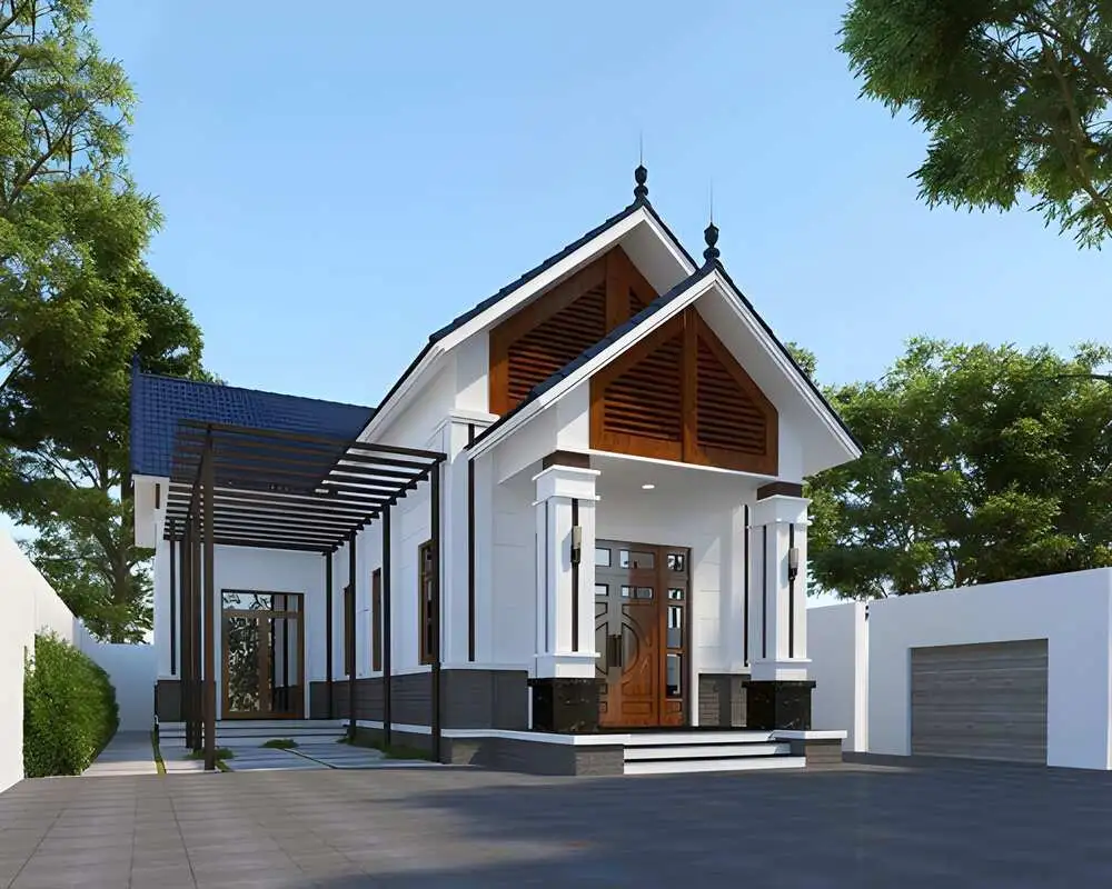 Mẫu nhà chữ L cấp 4 mái Thái sang trọng, đón gió và chống nóng hiệu quả