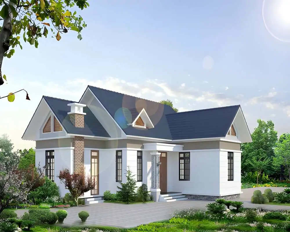 Mẫu nhà chữ L cấp 4 mái Nhật thoáng rộng, mang phong cách hiện đại