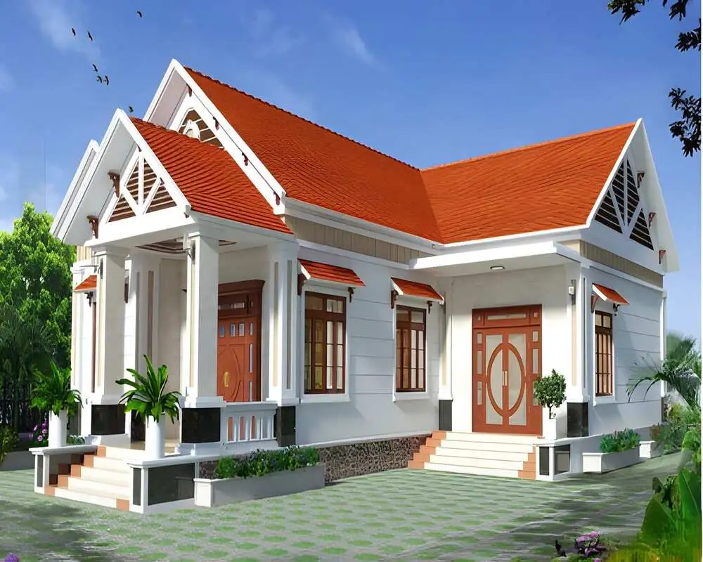Thiết kế nhà chữ L cấp 4 sân vườn, mang đến sự thoáng mát và gần gũi thiên nhiên.