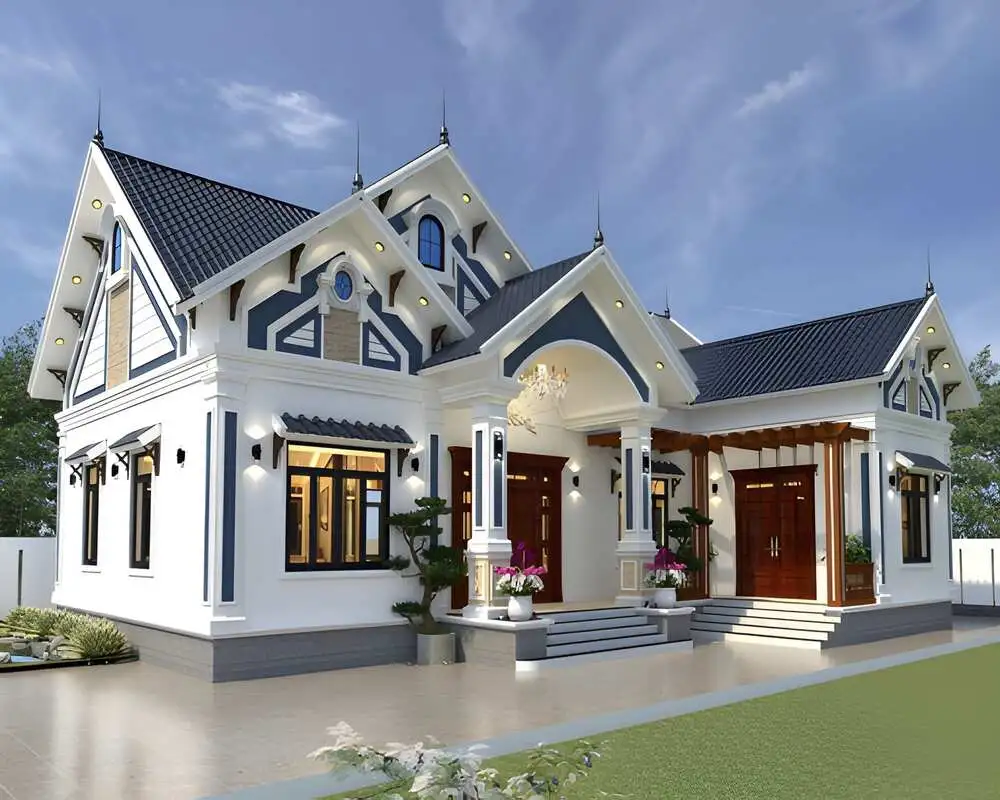 Mẫu nhà chữ L cấp 4 tân cổ điển, sang trọng và đẳng cấp