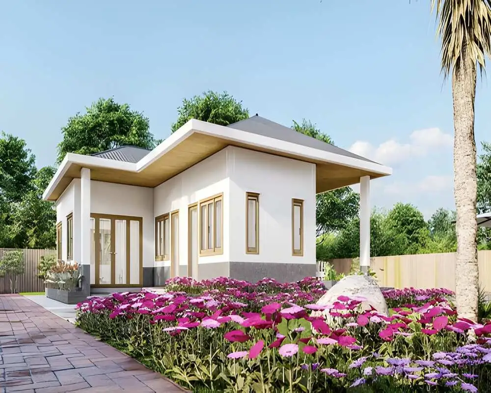 Mẫu nhà chữ L cấp 4 2 phòng ngủ gọn gàng, lý tưởng cho gia đình nhỏ