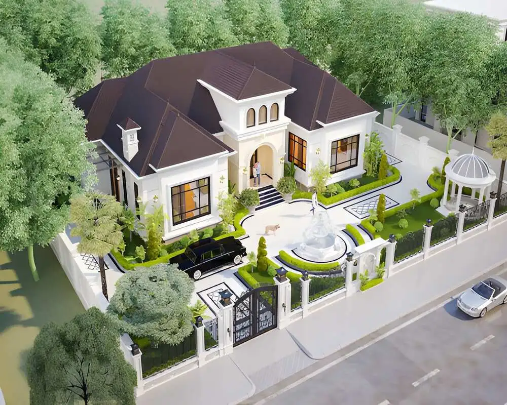 Mẫu nhà chữ U cấp 4 có gara kết hợp sân vườn