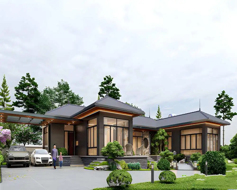 Mẫu nhà chữ U có gara hiện đại, công năng tối ưu