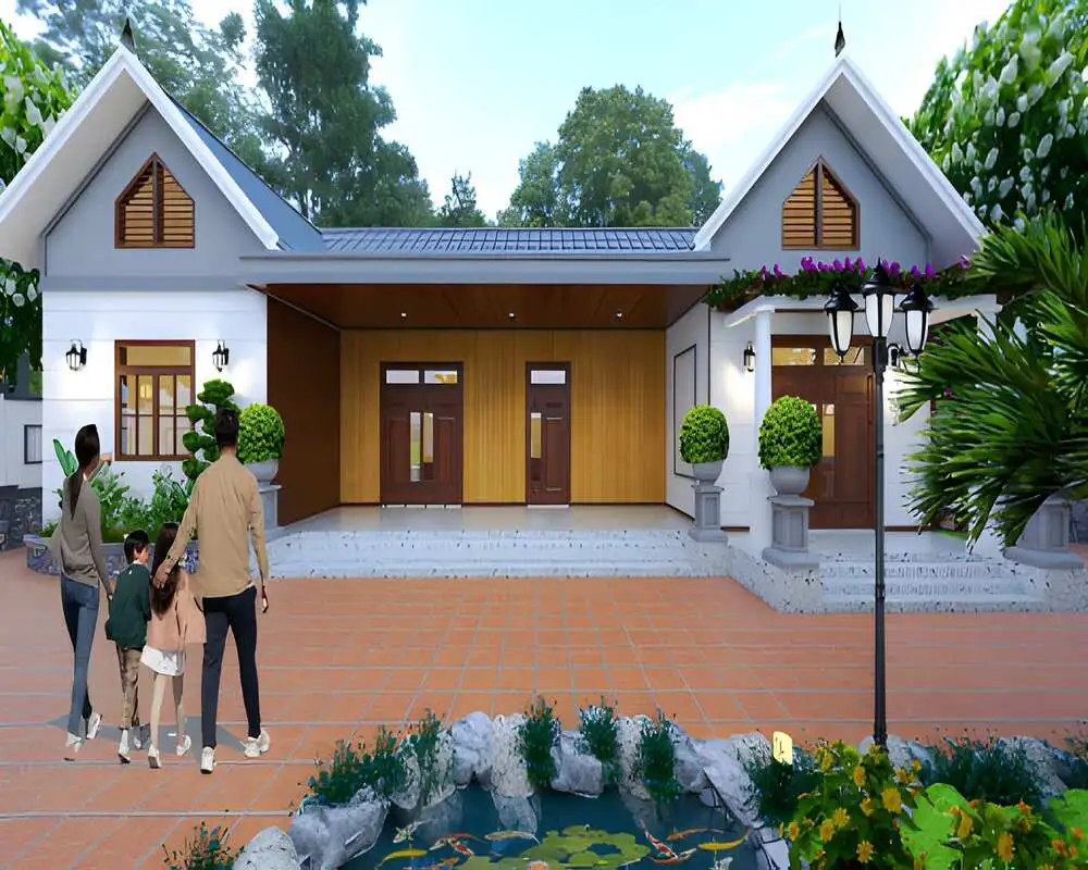 Thiết kế mẫu nhà chữ U cấp 4 mái Thái hiện đại, tiện nghi cho gia đình 4–6 người