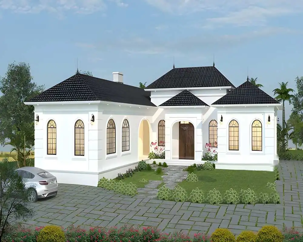 Mẫu thiết kế nhà cấp 4 chữ L kết hợp gara và sân chơi