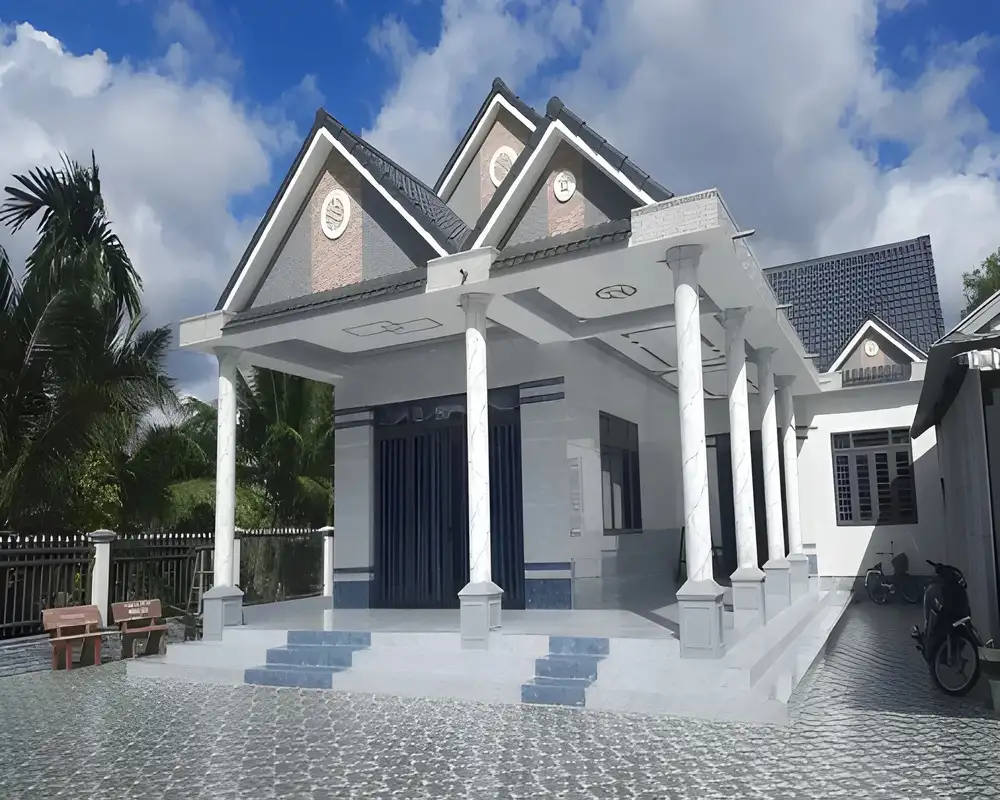 Mẫu nhà cấp 4 hiện đại tối giản, cửa kính rộng mở tạo cảm giác thoáng đãng.