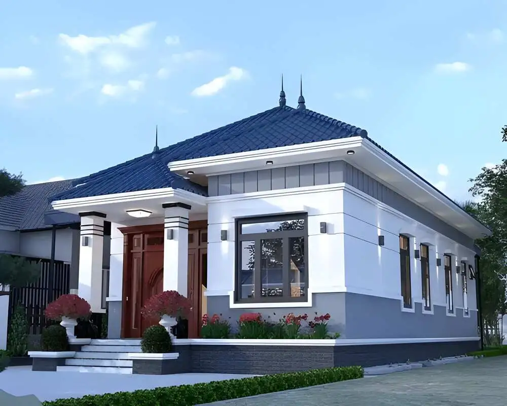 Mẫu nhà cấp 4 mái Thái đẹp với ngói đỏ nổi bật