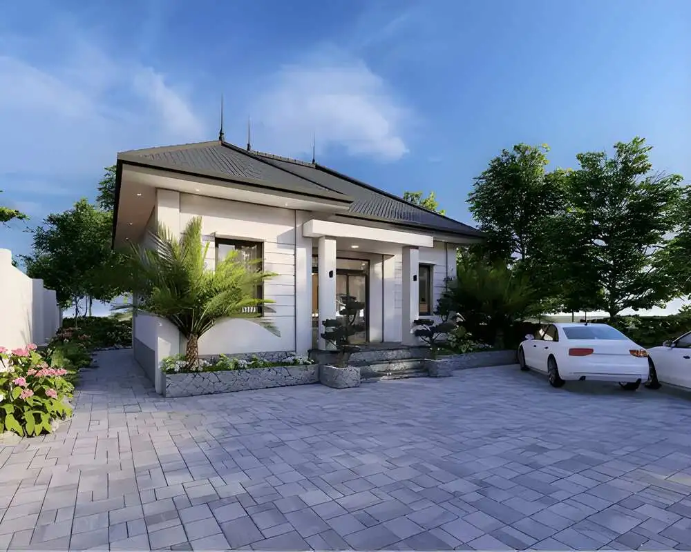 Mẫu thiết kế nhà cấp 4 mái Thái kết hợp sân vườn rộng rãi