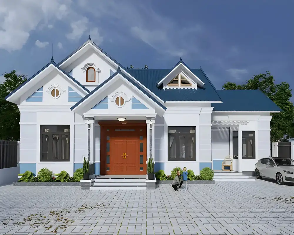 Mẫu thiết kế nhà cấp 4 mái Thái kết hợp sân vườn rộng rãi