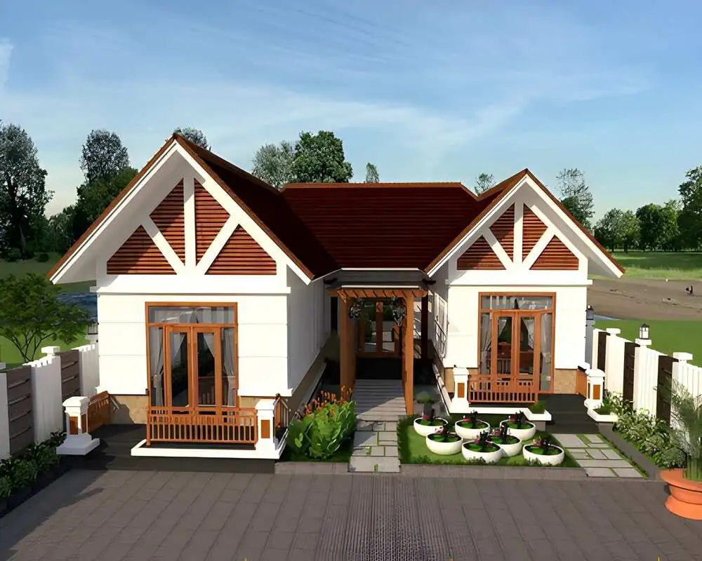 Mẫu nhà chữ U cấp 4 có sân vườn thoáng rộng, gần gũi thiên nhiên