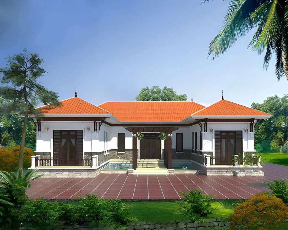 Nhà chữ U sân vườn hiện đại, phù hợp nông thôn