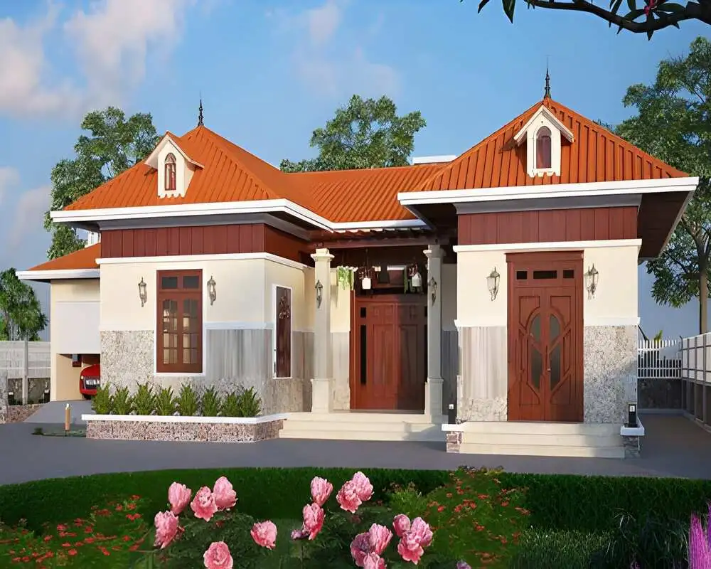 Mẫu nhà chữ U cấp 4 có sân vườn đẹp, hài hòa cảnh quan